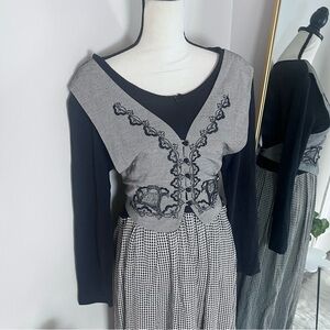 Vintage Cottagecore Maxi Dress |  Embroidered Vest Detail & Gingham Skirt